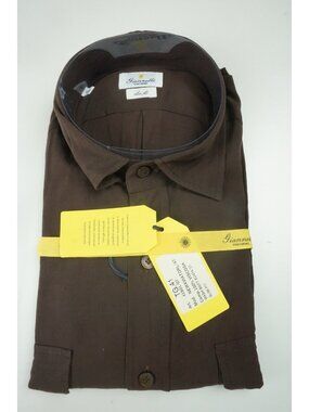 Giannetto Newaviatorl Brown Viscose Button Up Shirt 16 41 NEW